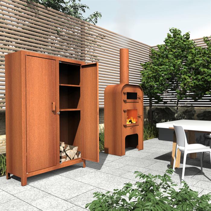 Woodstorage with doors 1000 x 500 x 1800mm CorTen 3mm (BHS3)