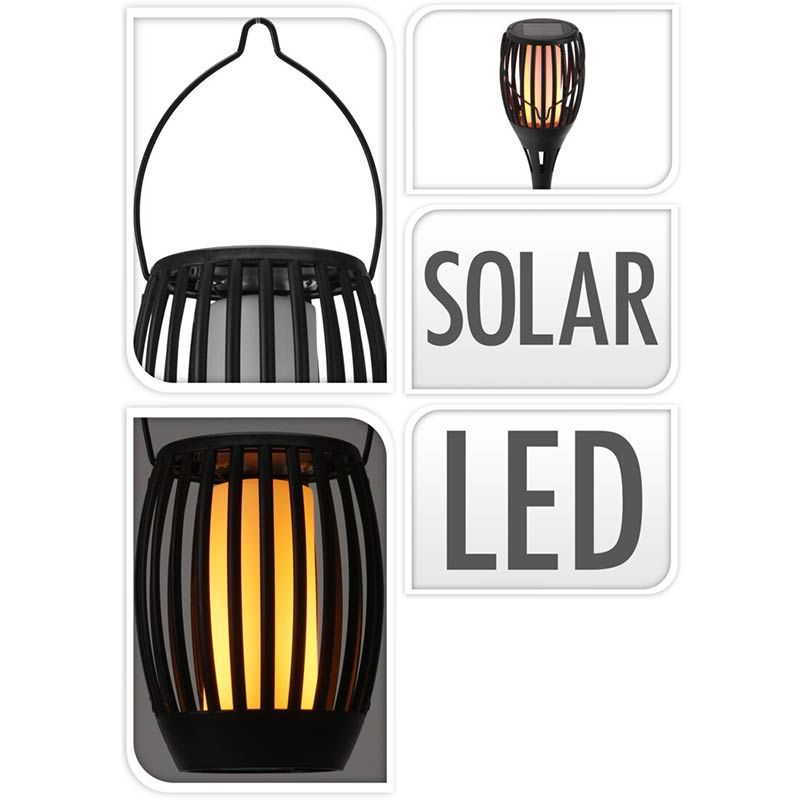 Tuinlamp Fakkel - Solar - LED vlameffect - 3-in1: prikspot, staand, hangend - 47cm