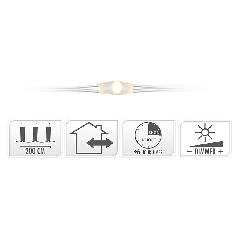 Cascadeverlichting - 200 led - warm wit - timer en dimmer