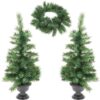 Kerstbomen en kerstkrans met LED - set van 3 stuks
