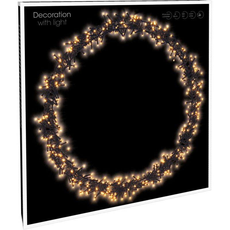 Kerstring met verlichting - 300 LED - Ø38 cm - 8 Lichtfuncties - voor binnen en buiten