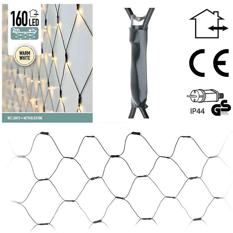 Netverlichting 160 LED's - 200x100 cm - warm wit - groen snoer