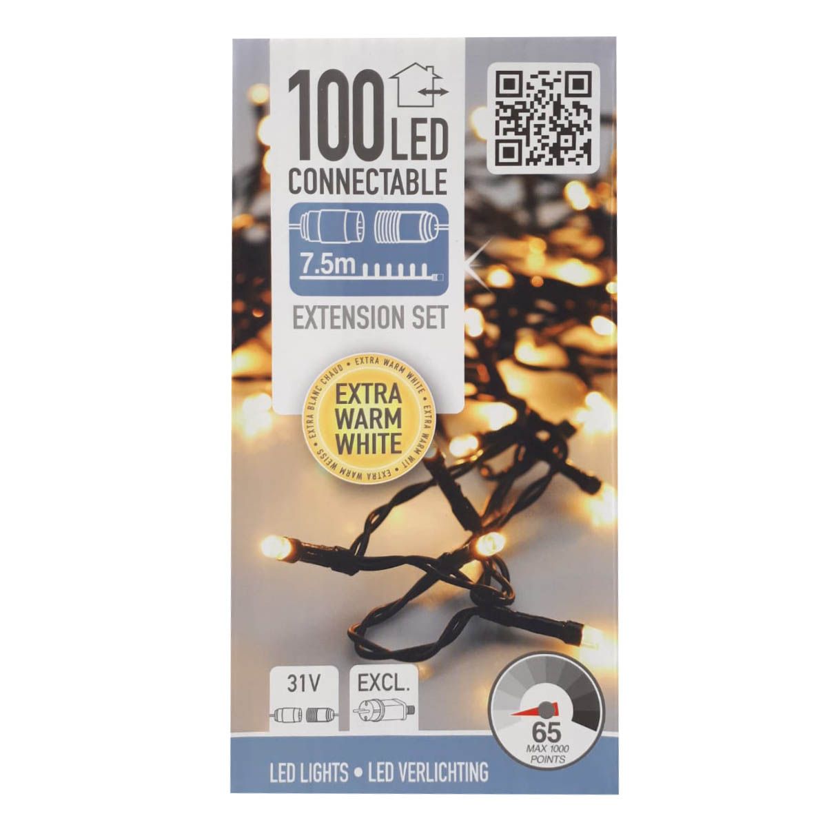 Koppelbare Kerstverlichting - 100 LED - 7.5m - extra warm wit