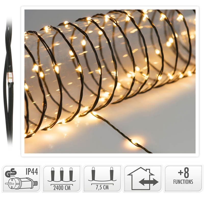 LED Verlichting 320 LED - 24 meter - extra warm wit - voor en buiten - 8 Lichtfuncties - Soft Wire - Ariës Gardens